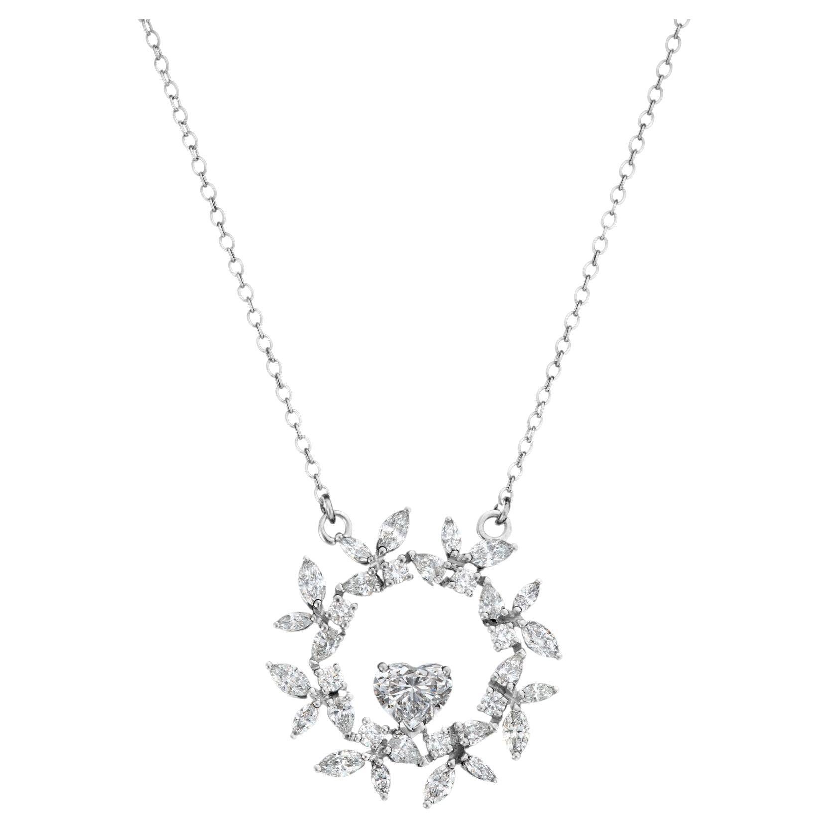 Heart Wreath Diamond Pendant Necklace For Sale