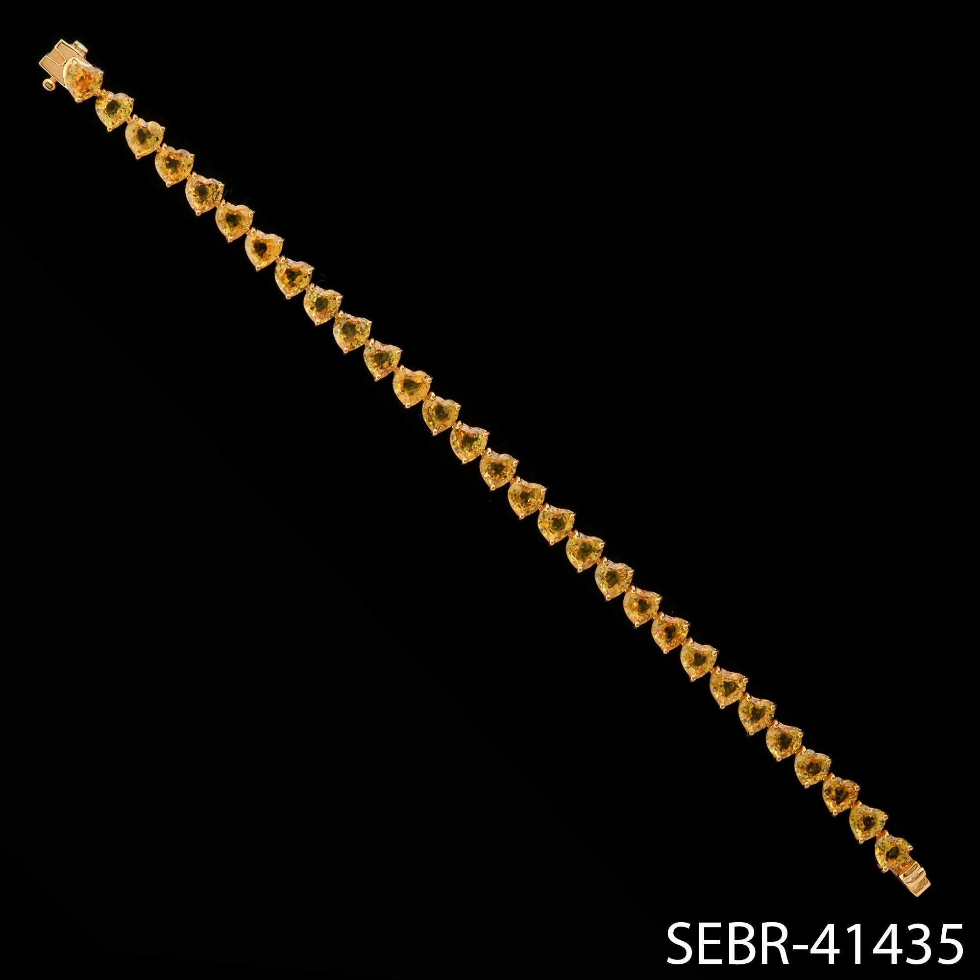 Bracelet de pierres précieuses en forme de cœur en saphir jaune et or jaune 14 carats, fait à la main Pour femmes en vente