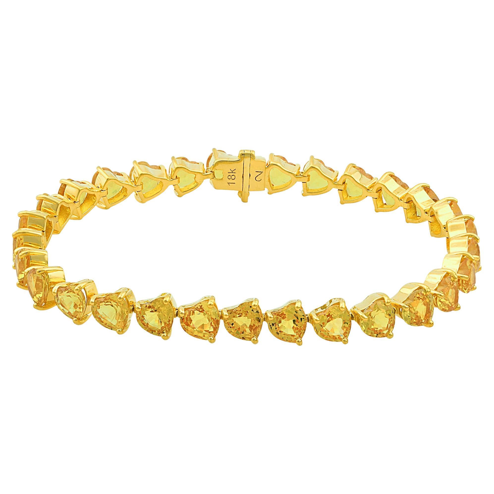 Bracelet de pierres précieuses en forme de cœur en saphir jaune, en or jaune massif 18 carats, fait à la main en vente