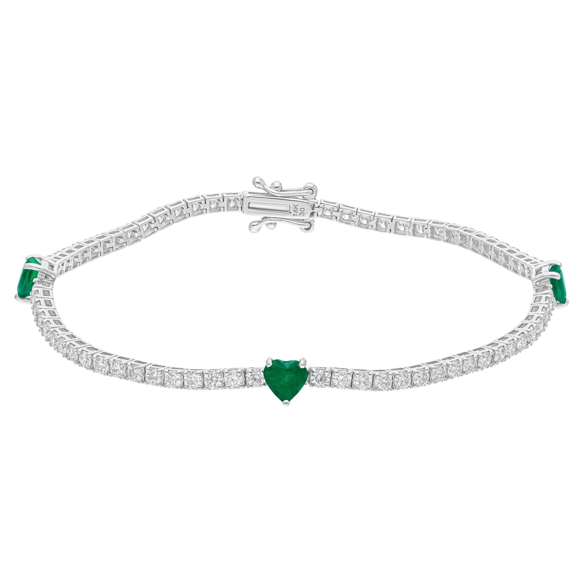 Heart Zambian Emerald Bracelet SI/H Round Brilliant Cut Diamond 18k White Gold