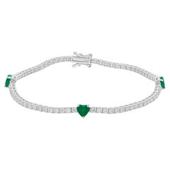 Bracciale Cuore di smeraldo dello Zambia SI/H Diamante rotondo taglio brillante Oro bianco 18k