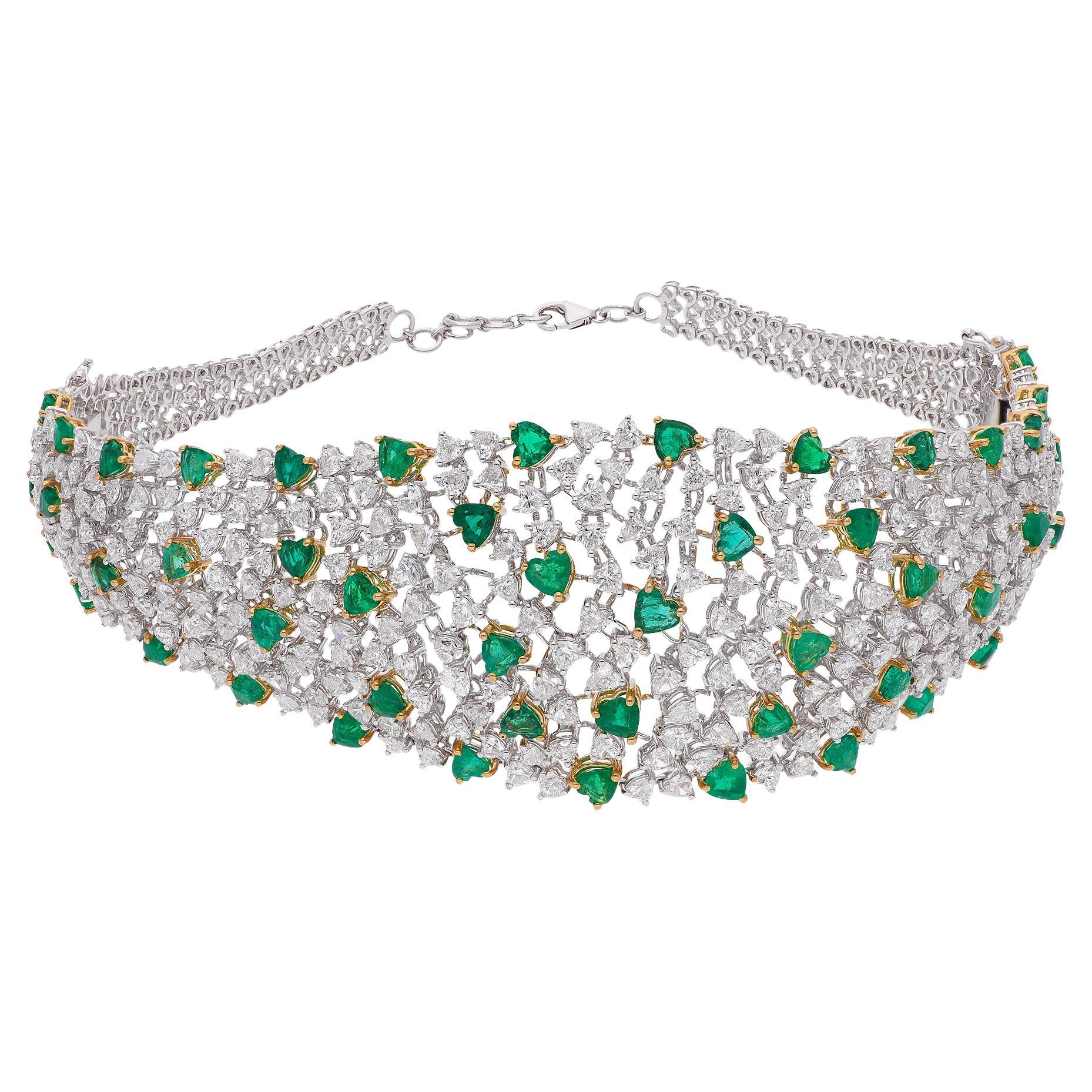 Spectrum Jewels Heart Emerald Diamond Choker Necklace 18 Karat White Yellow Gold