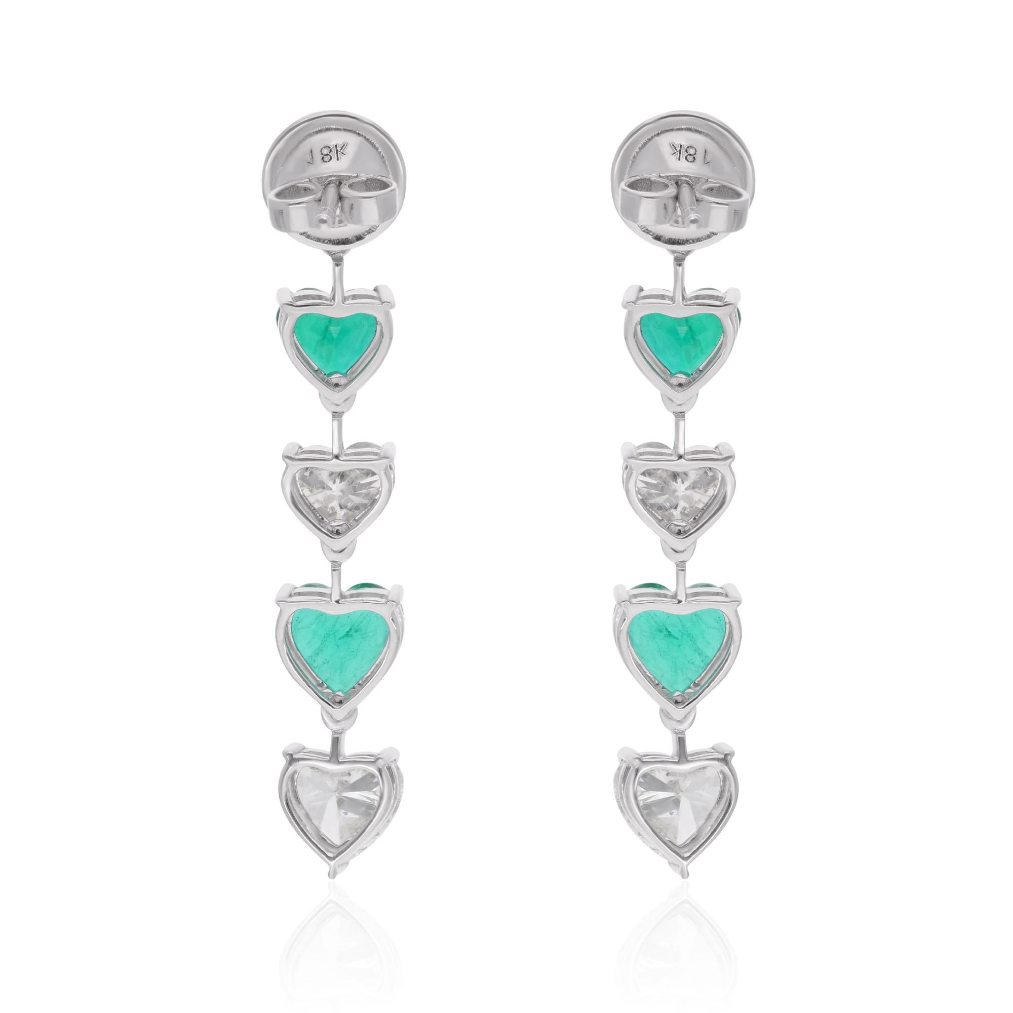 Women's Heart Zambian Emerald Gemstone Diamond Dangle Earrings 14 Kt White Gold Jewelry For Sale