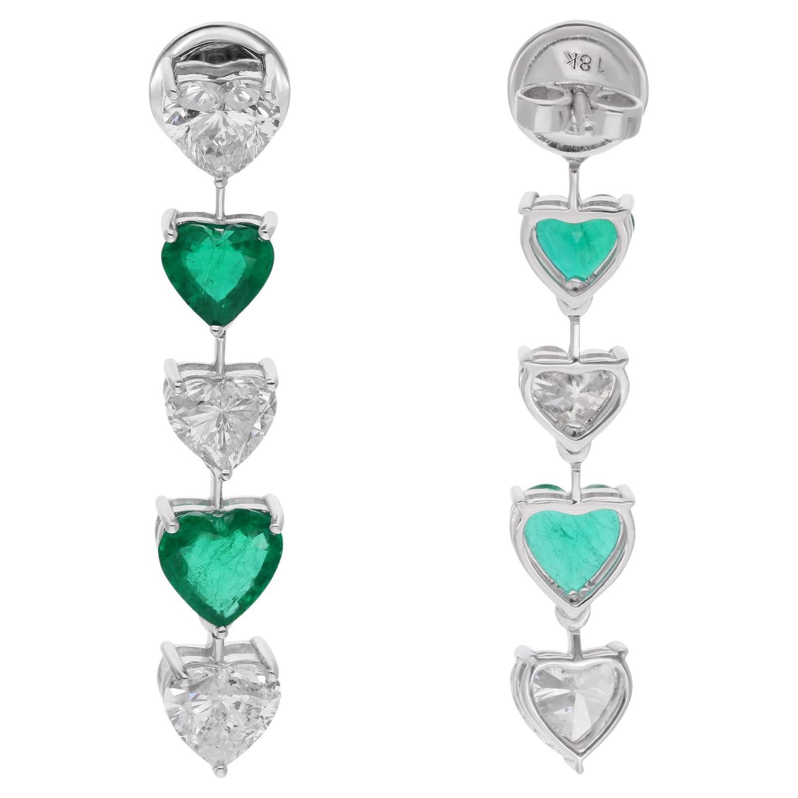 Herz Sambia Smaragd Edelstein Diamant Ohrringe baumeln 18 Kt Weißgold Schmuck