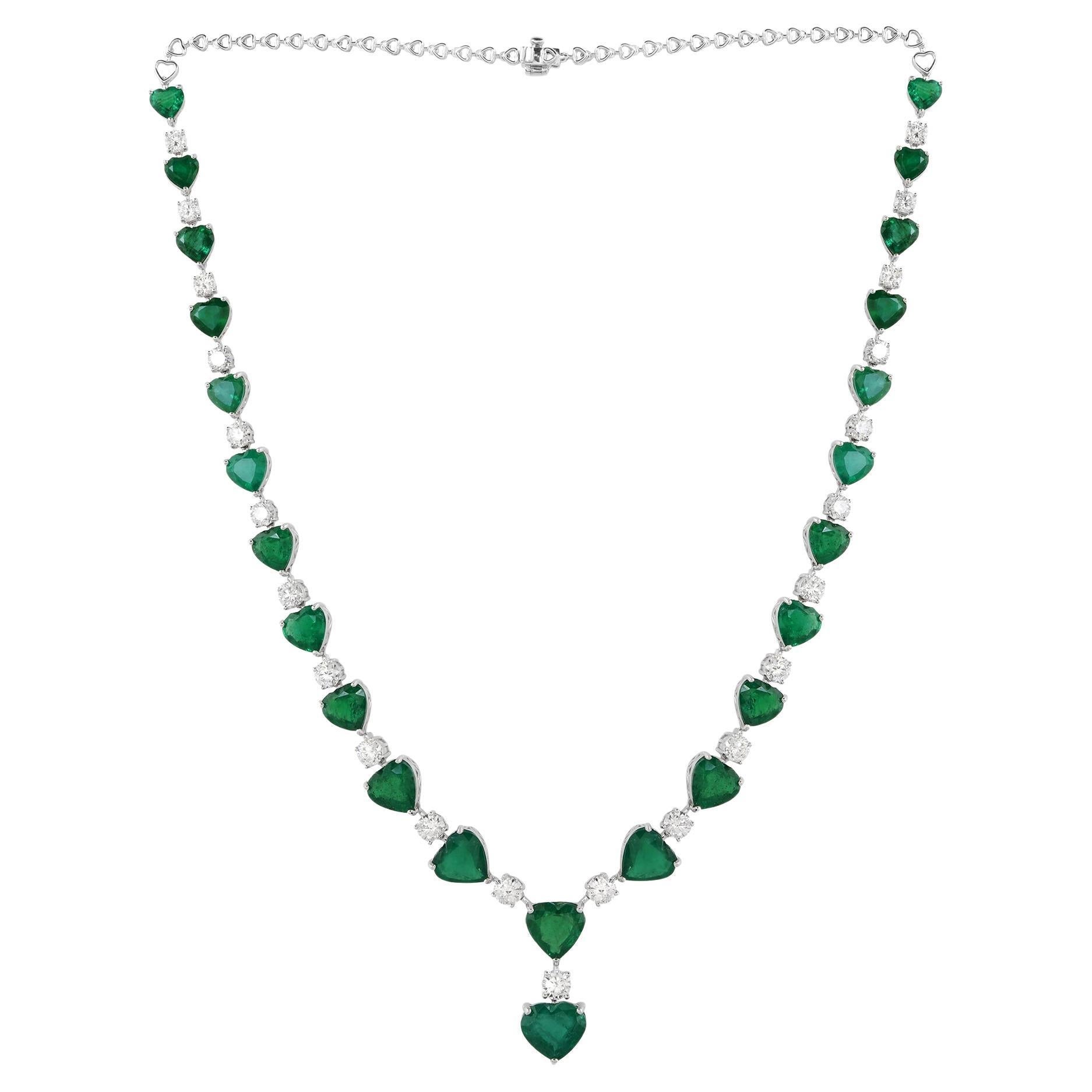 Collier cœur de Zambie en or blanc 14 carats avec pierres précieuses et diamants