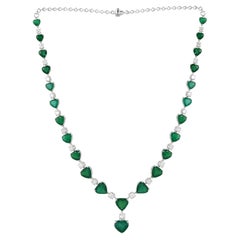 Heart Zambian Emerald Gemstone Necklace Diamond 18 Karat White Gold