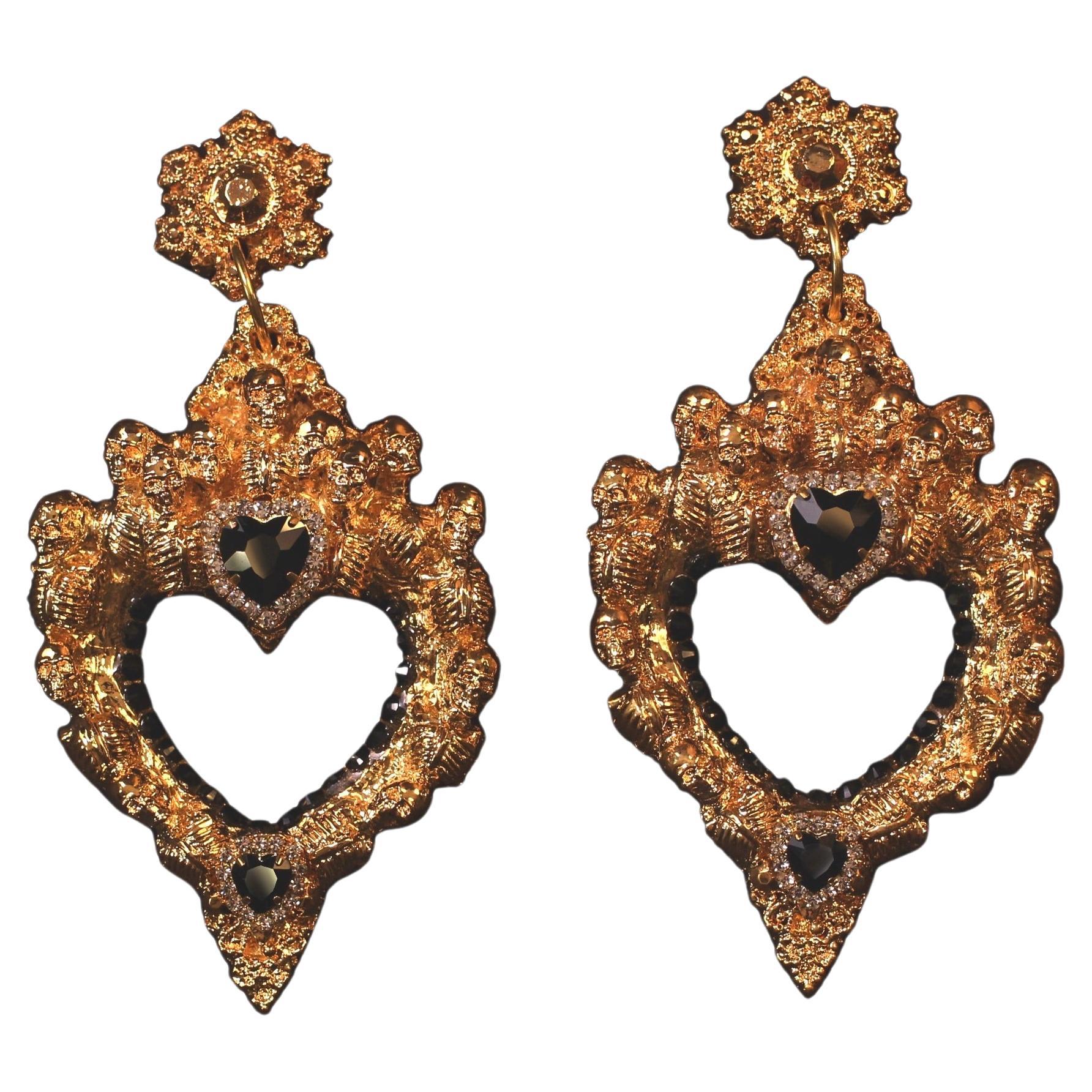 Heartbreaker Earrings: Hand-sculpted Luxury in 24K Gold, Gothic Statement For Sale