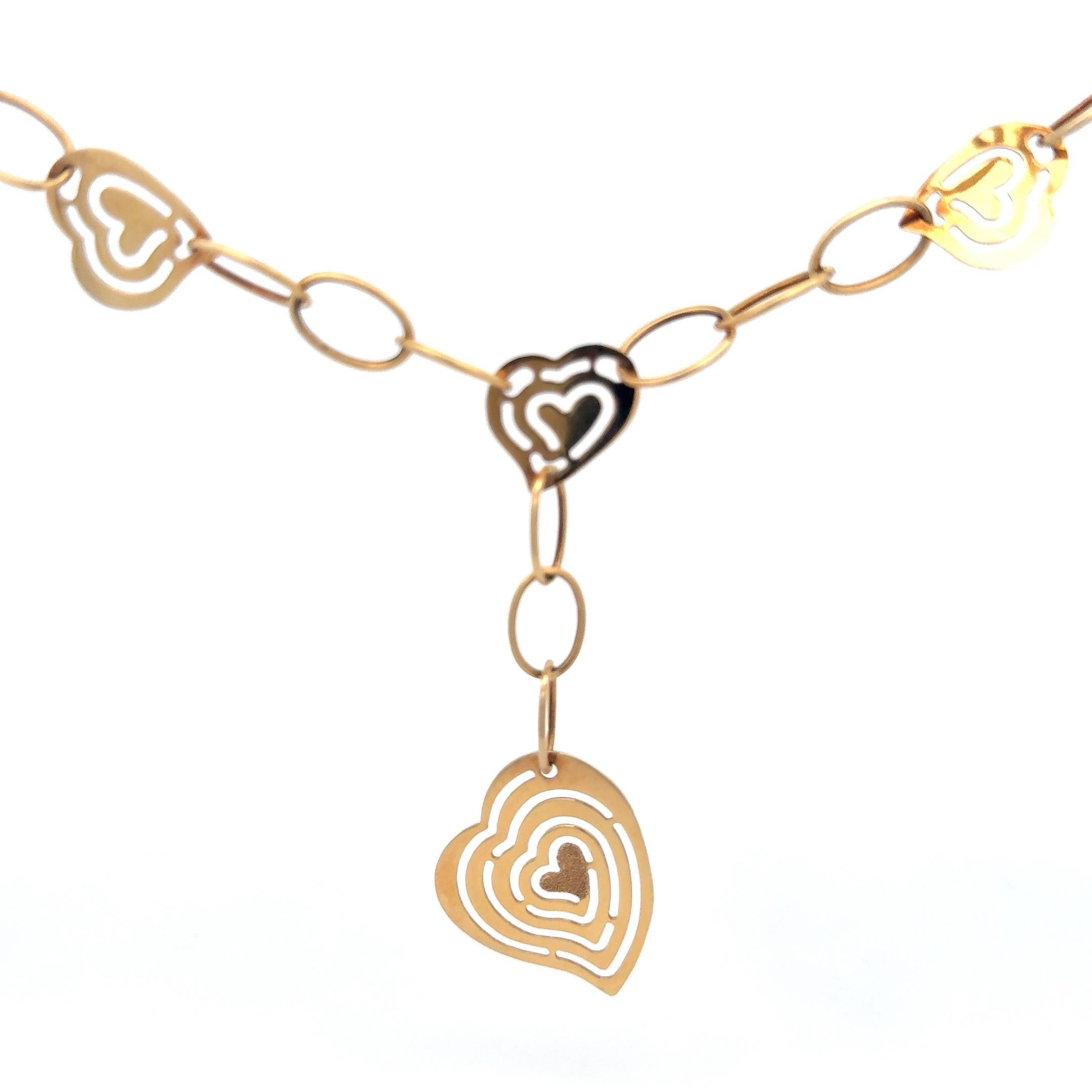 Collier pendentif cœurs et maillons en or jaune 14 carats Pour femmes en vente
