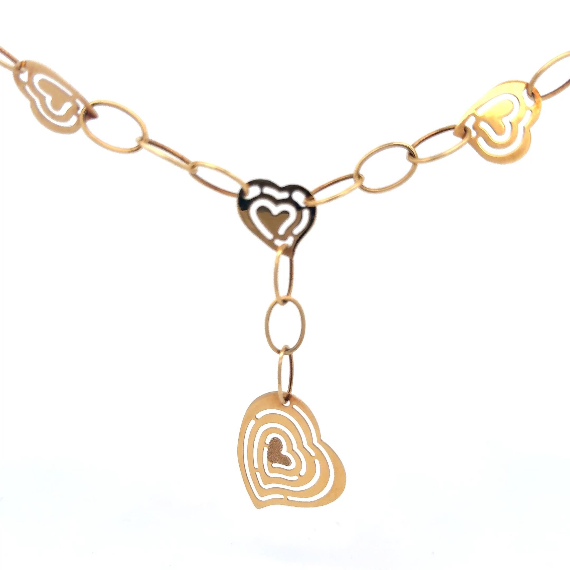 Collier pendentif cœurs et maillons en or jaune 14 carats en vente 2