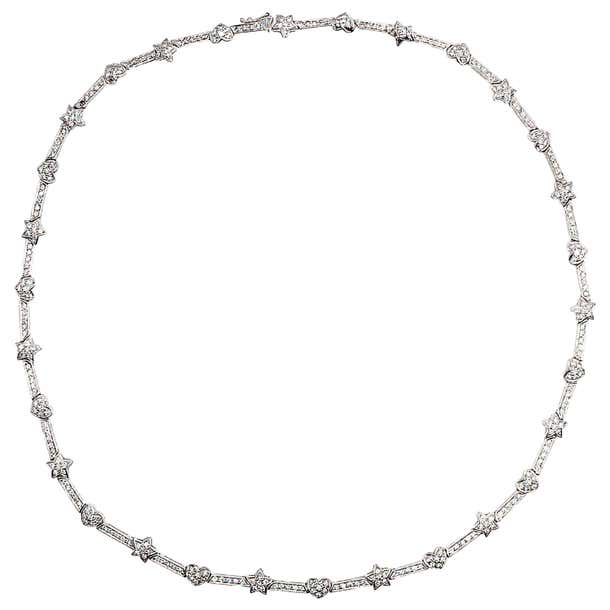 Hearts and Stars White Gold Diamond Necklace For Sale at 1stDibs ...