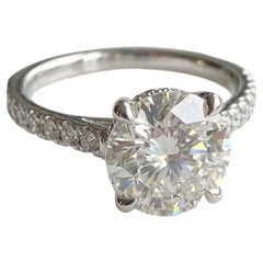 Hearts & Arrows Round Brilliant Diamond Hidden Halo Eng. Ring in 14K White Gold