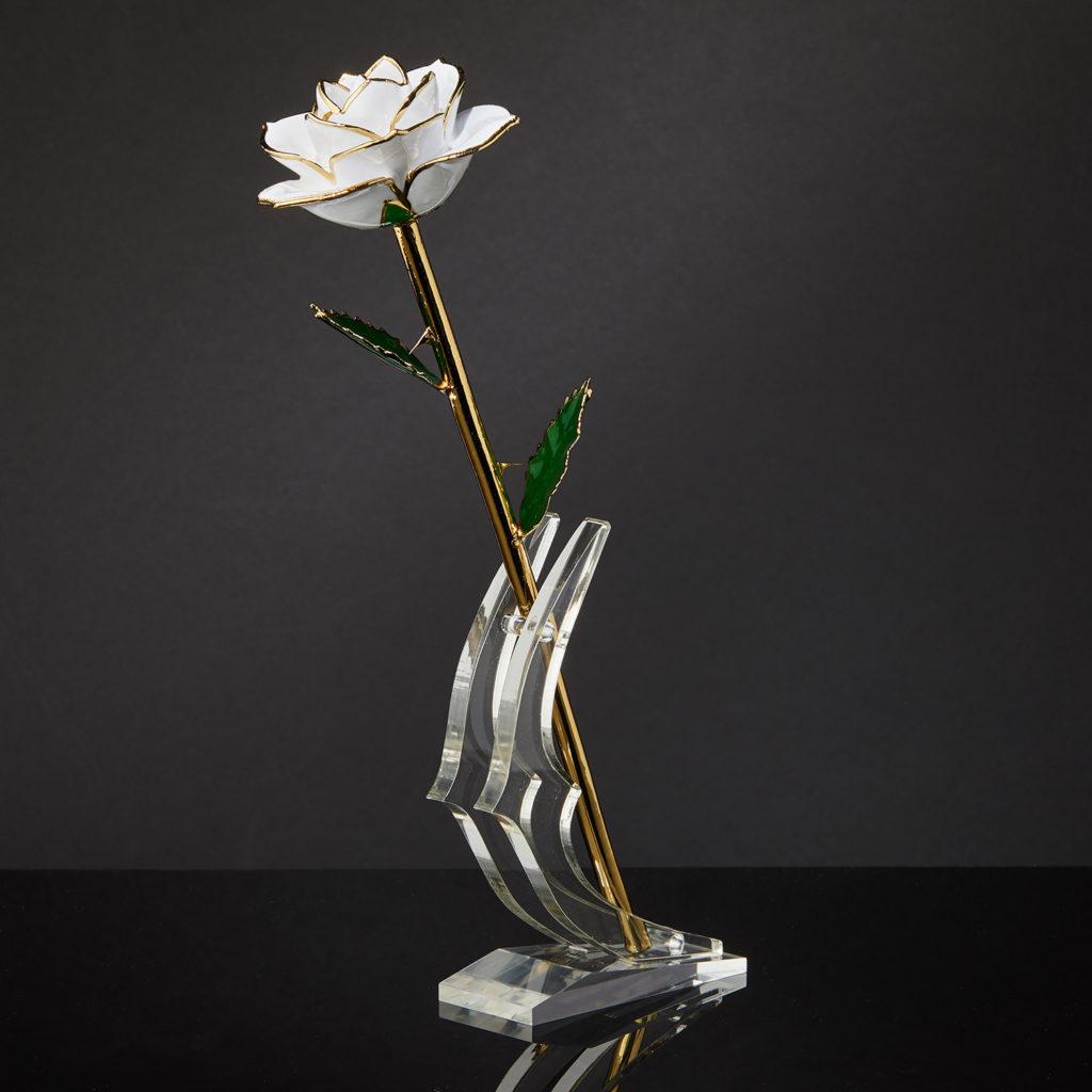 Meaning Behind The Rose. Simple, yet elegant is how to describe Heart’s Desire Eternal Rose. The stark white petals framed in gold are the perfect sentiment to tell someone you love them. Classic in design yet powerfully beautiful, this real