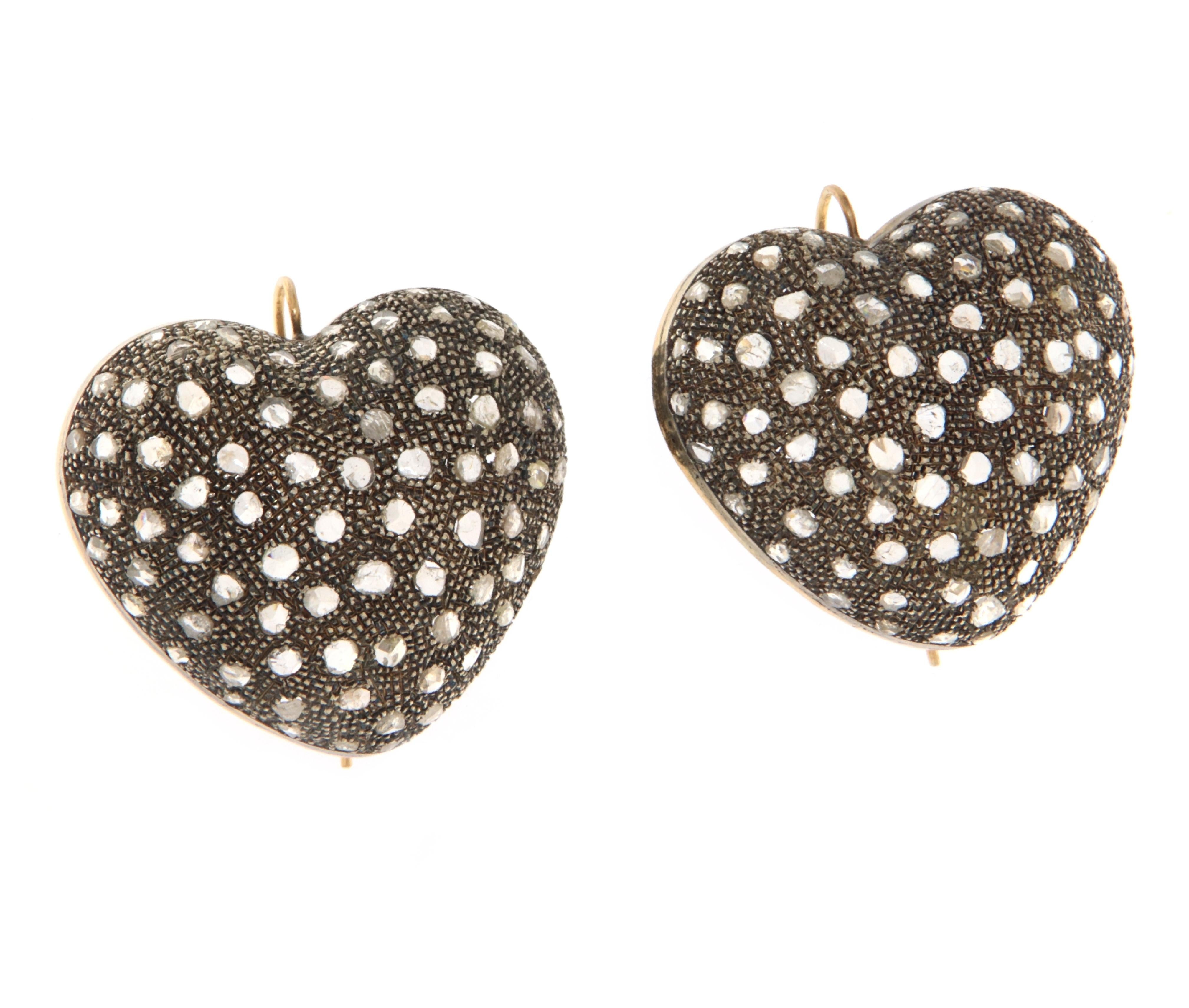 Artisan Hearts Diamonds 14 Karat Yellow Gold Stud Earrings For Sale