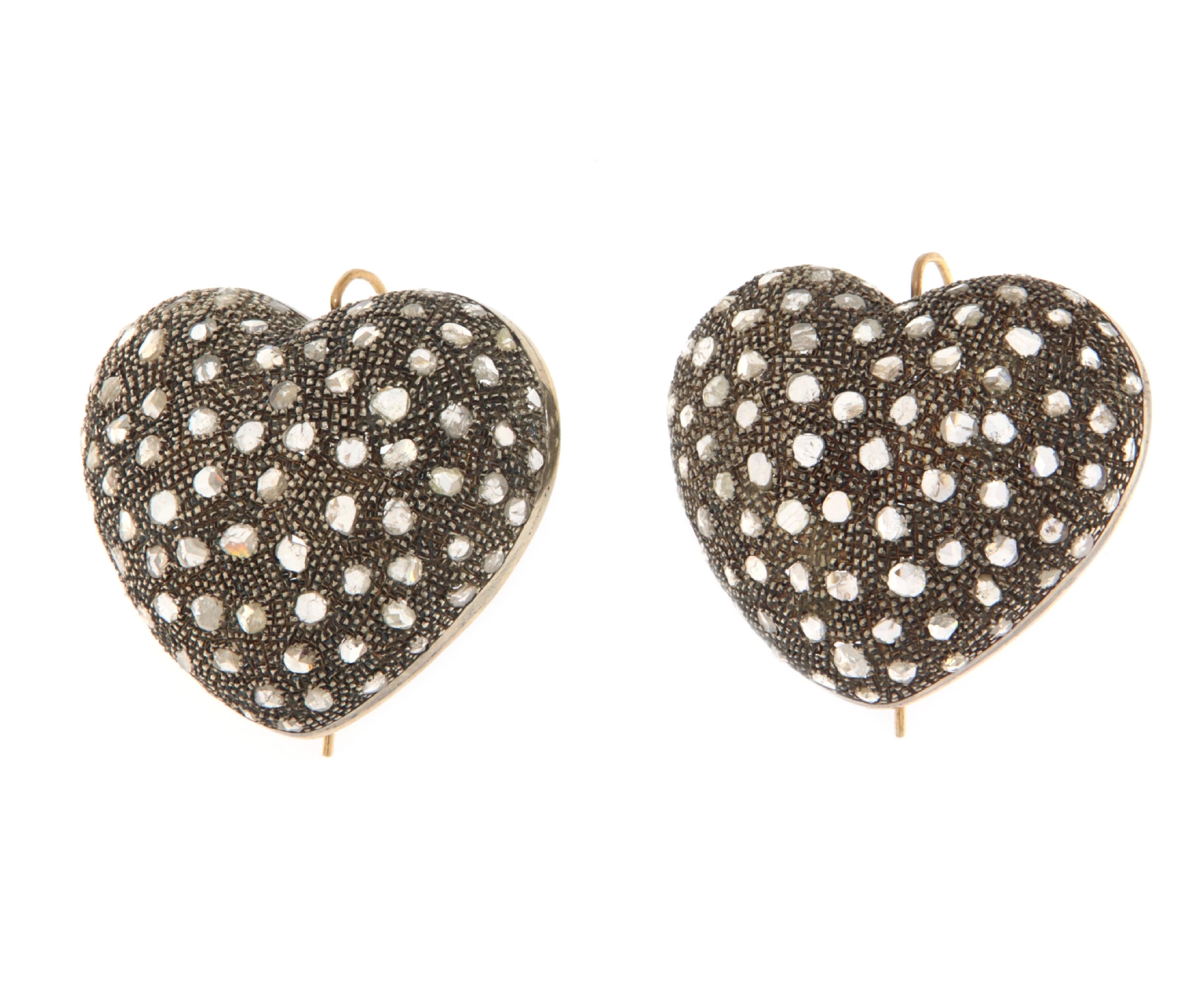 Women's Hearts Diamonds 14 Karat Yellow Gold Stud Earrings For Sale