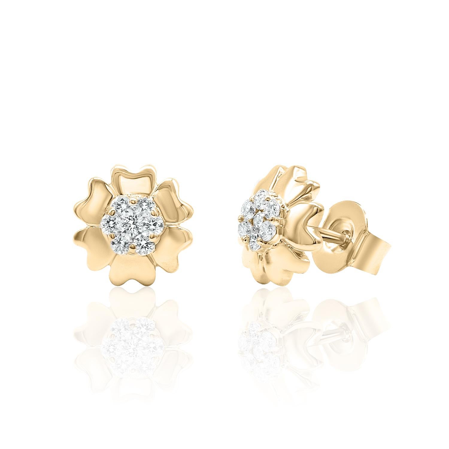 Contemporary Hearts Flower Diamond Studs 14K White, Yellow, and Rose Gold