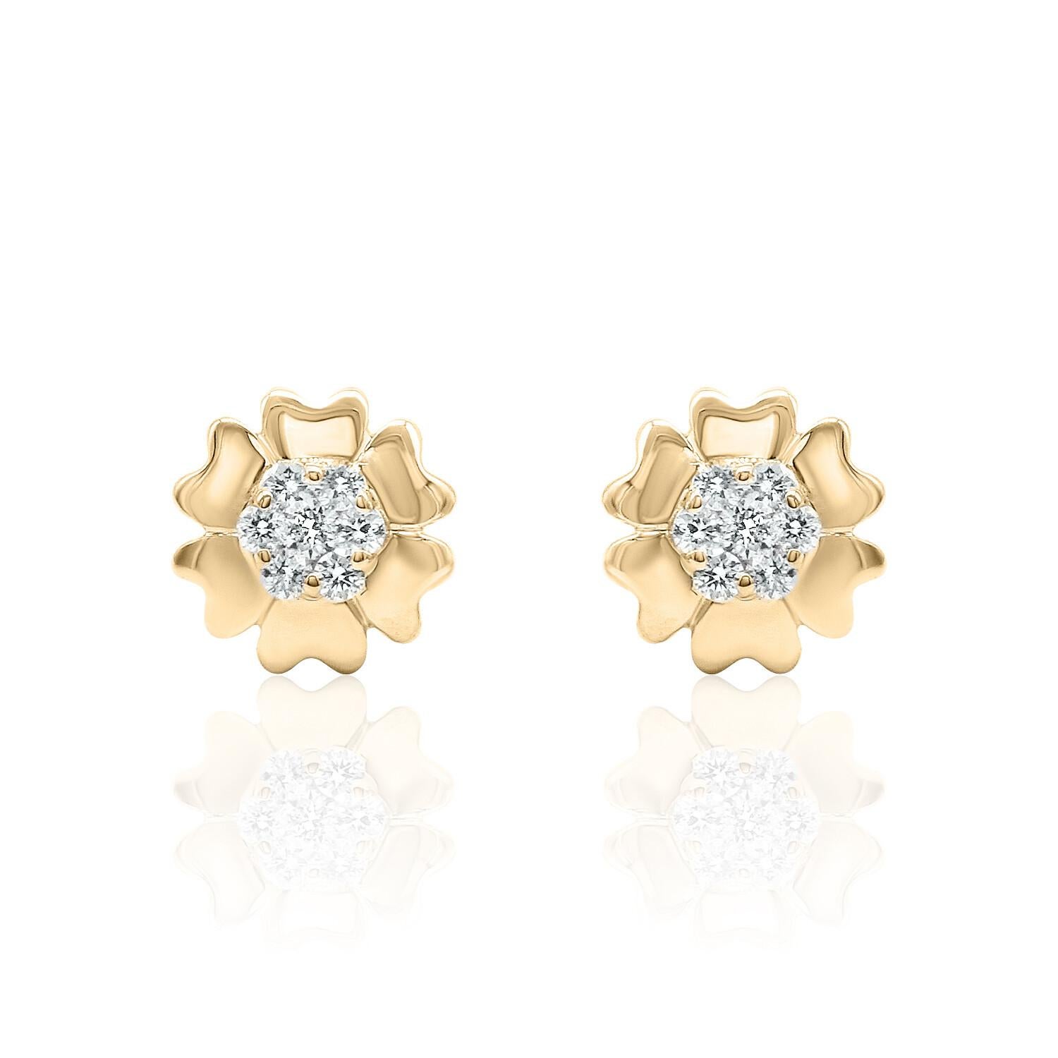 Round Cut Hearts Flower Diamond Studs 14K White, Yellow, and Rose Gold