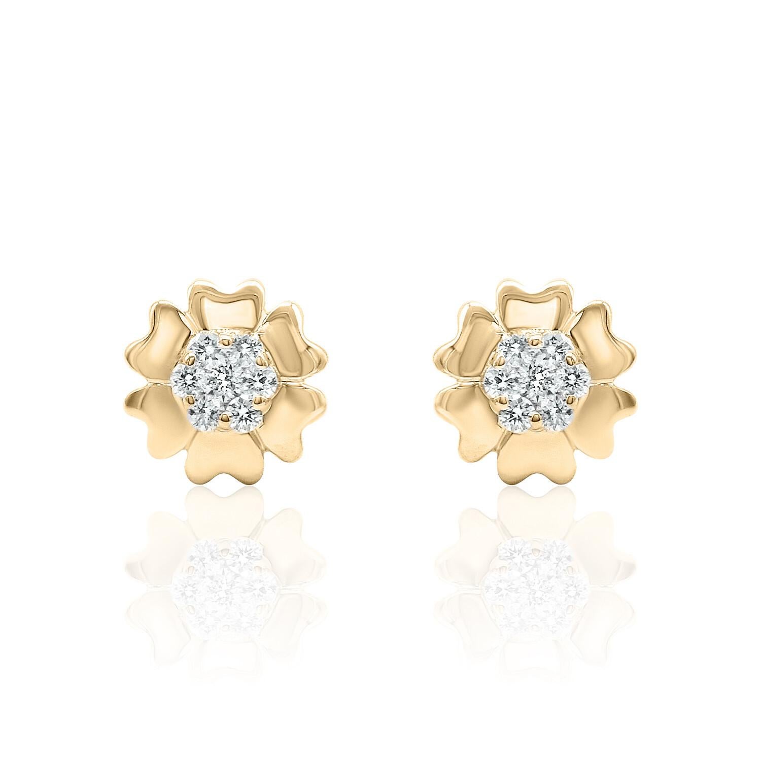 Herzblumen-Diamant-Ohrstecker 14K Weiß-, Gelb- und Roségold (Rundschliff) im Angebot