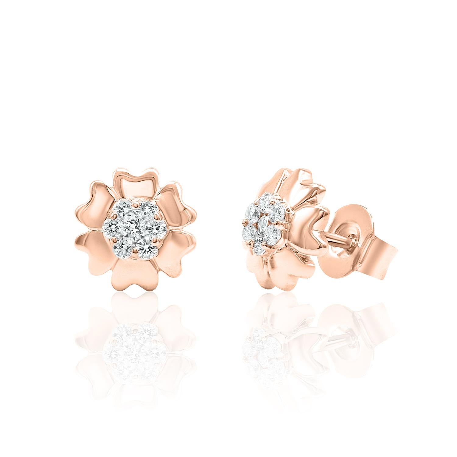 Hearts Flower Diamond Studs 14K White, Yellow, and Rose Gold In New Condition In New York, NY