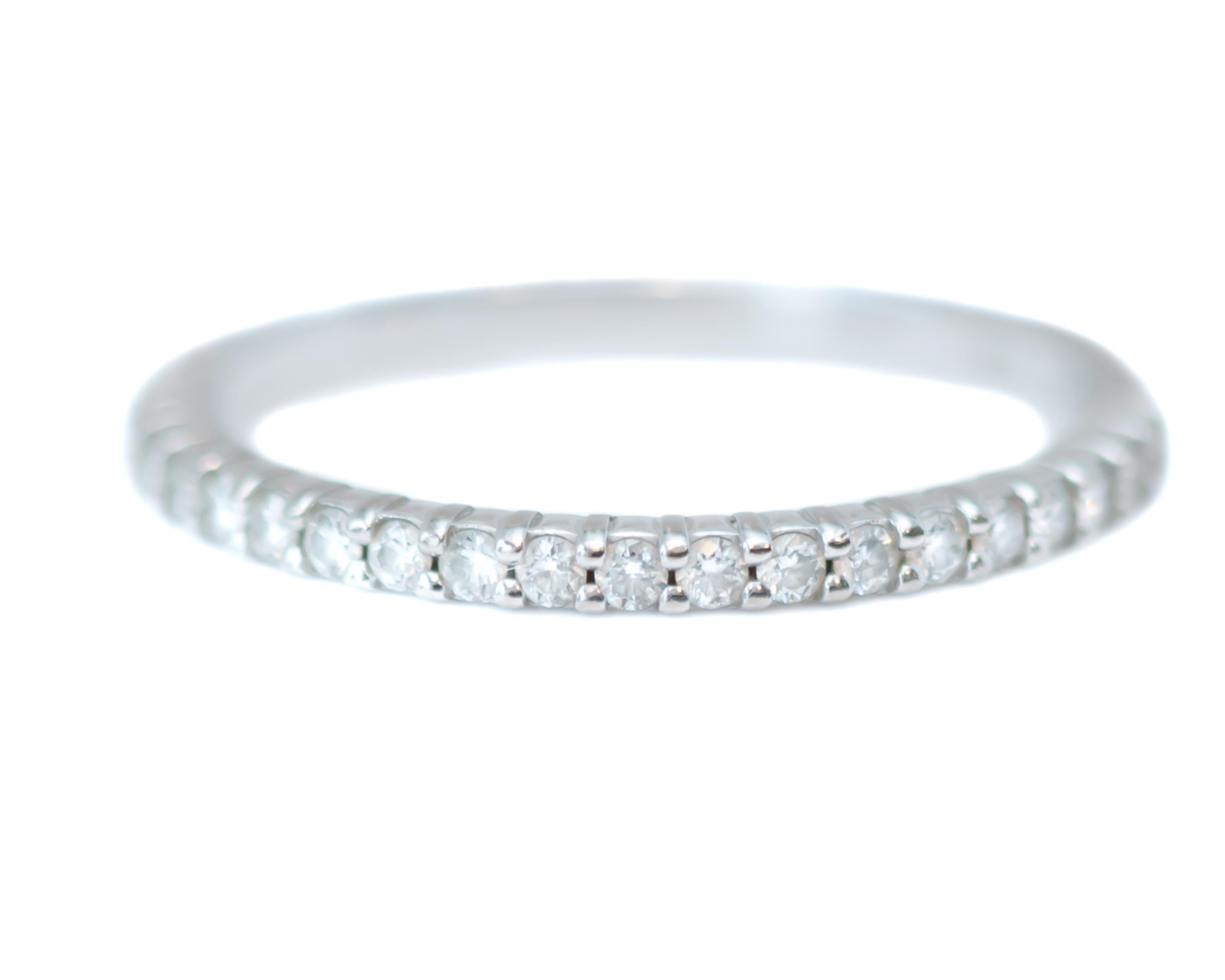 Diamond Eternity Band - 18 Karat White Gold, Diamonds

Features:
0.40 carat total Precision cut set Diamonds
18 Karat White Gold
Band width measures 1.75 millimeters
Fits a size 6.25, can be resized

Ring Details:
Size: 6.25, can be resized
Width: