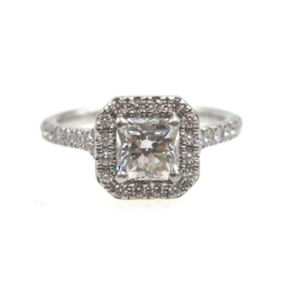 Women's Hearts on Fire 1.10 Carat Asscher Cut Diamond Halo Platinum Engagement Ring 