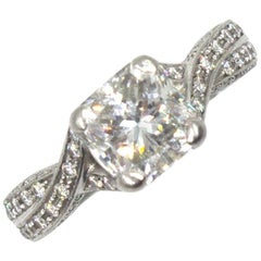 Hearts on Fire 1.62 Carat Cushion Cut Diamond Engagement Ring With Papers