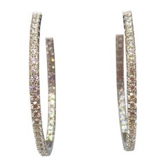 Hearts on Fire 18 Karat White Gold 2.20 Carat Weight Diamond Hoop Earrings