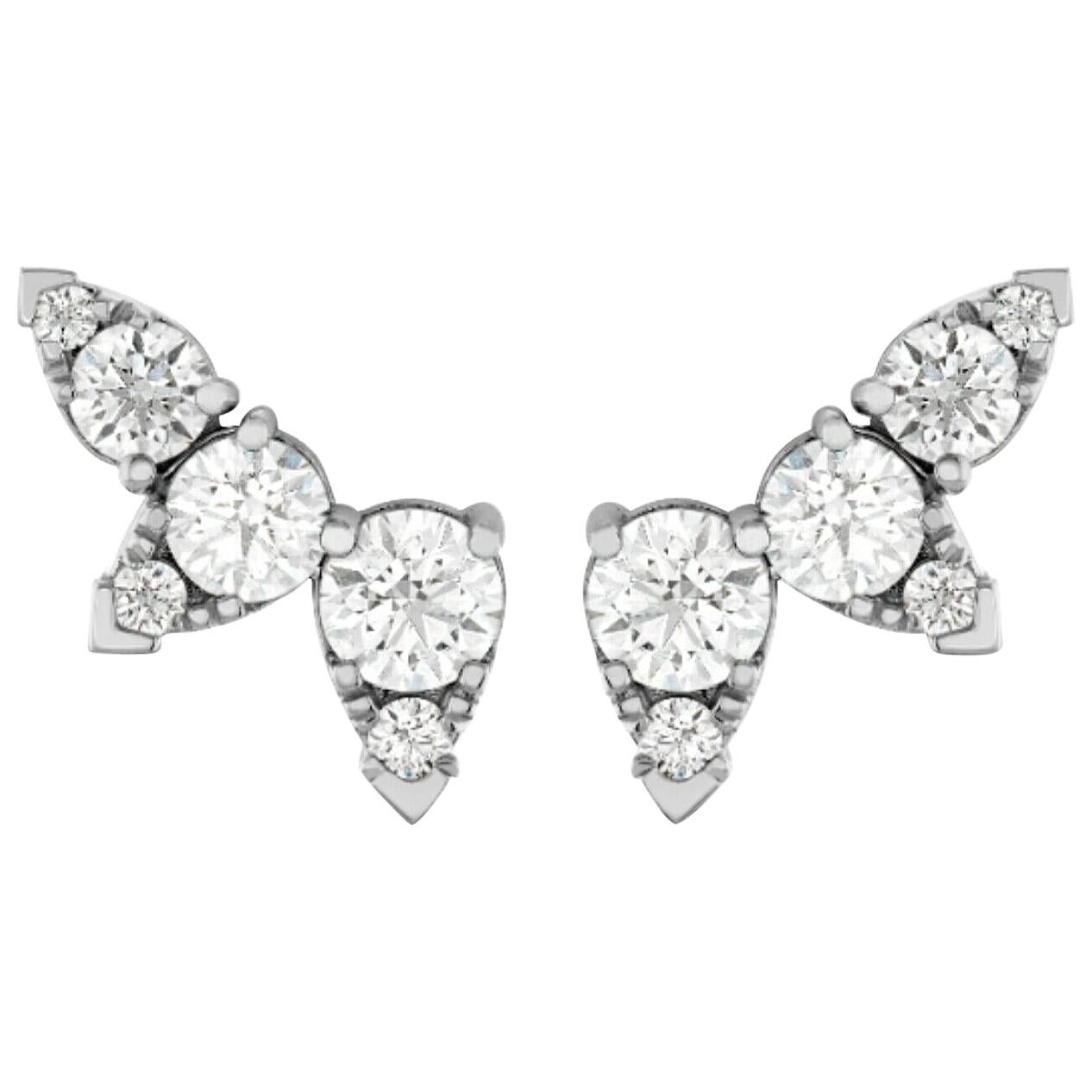 Hearts on Fire 18 Karat White Gold Aerial Diamond Ear Vine Earrings 1.4 Carat For Sale