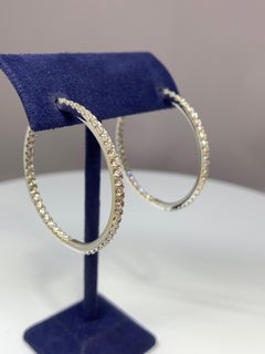 Hearts on Fire 18 Karat White Gold 2.20 Carat Weight Diamond Hoop Earrings