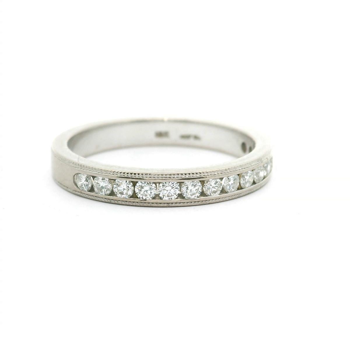 Round Cut Hearts on Fire 18k White Gold and Diamond Half Eternity Band Ring Size 6.75