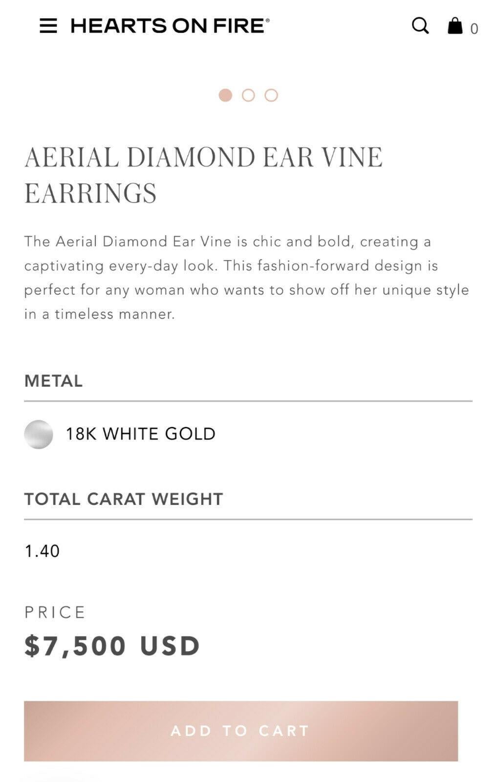 Hearts on Fire 18 Karat White Gold Aerial Diamond Ear Vine Earrings 1.4 Carat For Sale 2