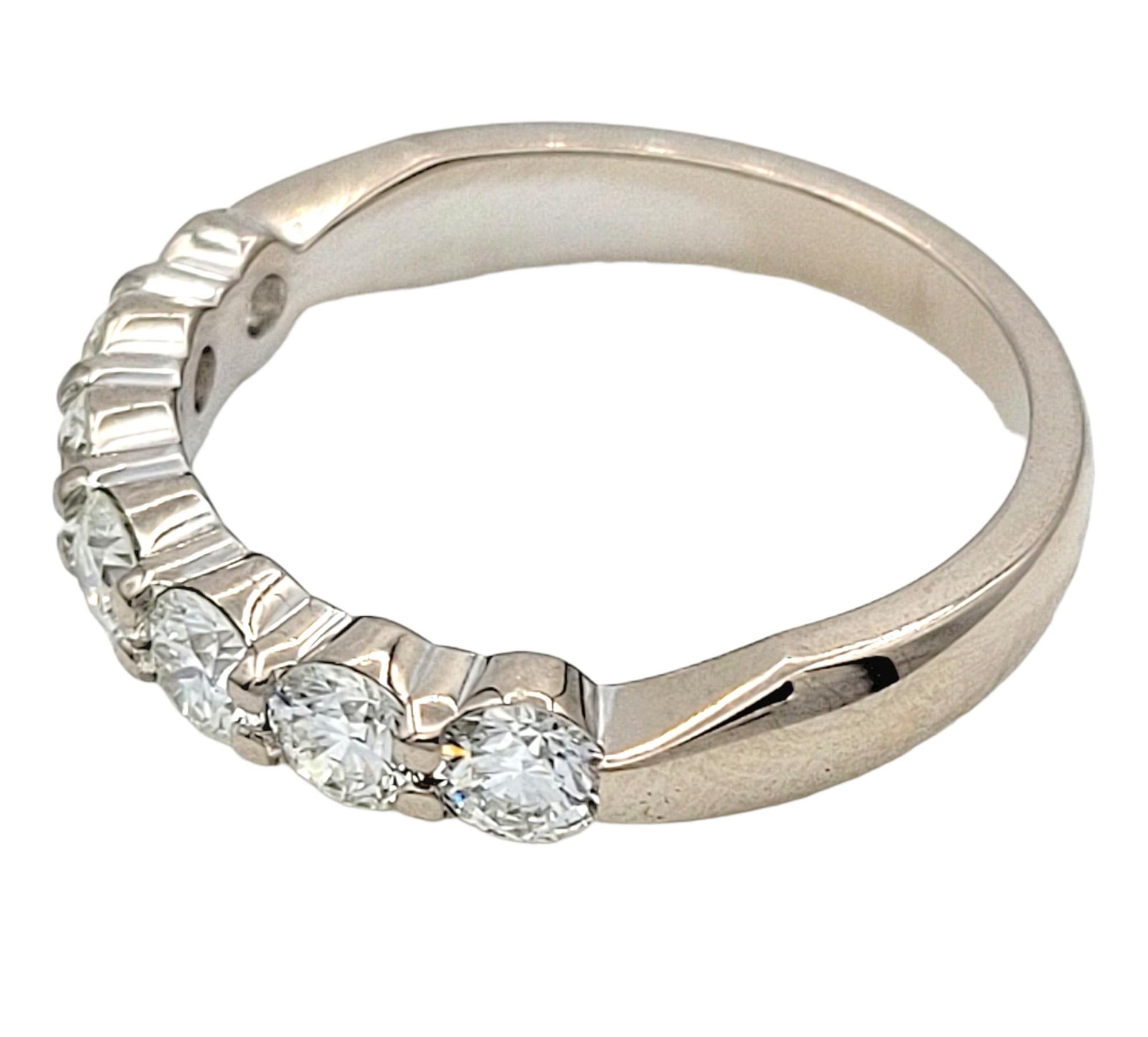 Brilliant Cut Hearts on Fire 7 Stone Diamond Semi Eternity Band Ring in 18 Karat White Gold  For Sale