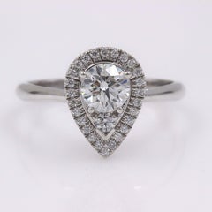Hearts on Fire Destiny Teardrop Shape Halo Engagement Ring Round 0.88 Carat