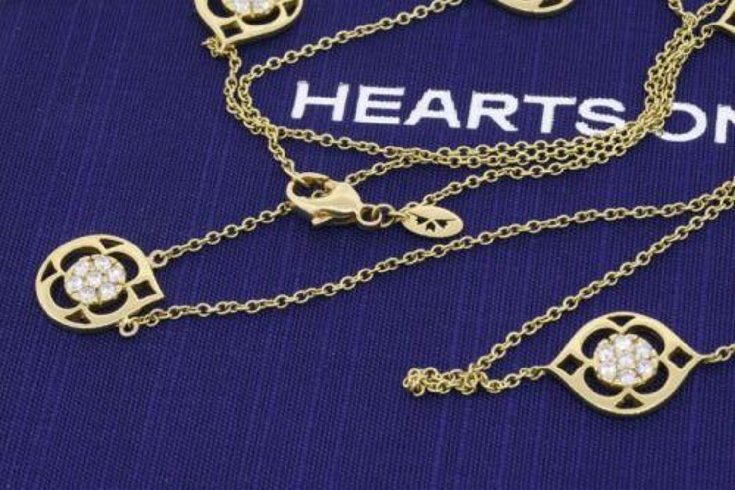 Round Cut Hearts on Fire Diamond Station Necklace Chain HOF 18k Gold 1.96ctw & Certificate For Sale
