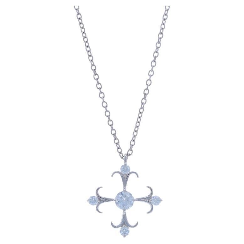 Hearts on Fire Fairy Tale Cross Diamond Necklace White Gold 18k Rd .33ctw Adjust