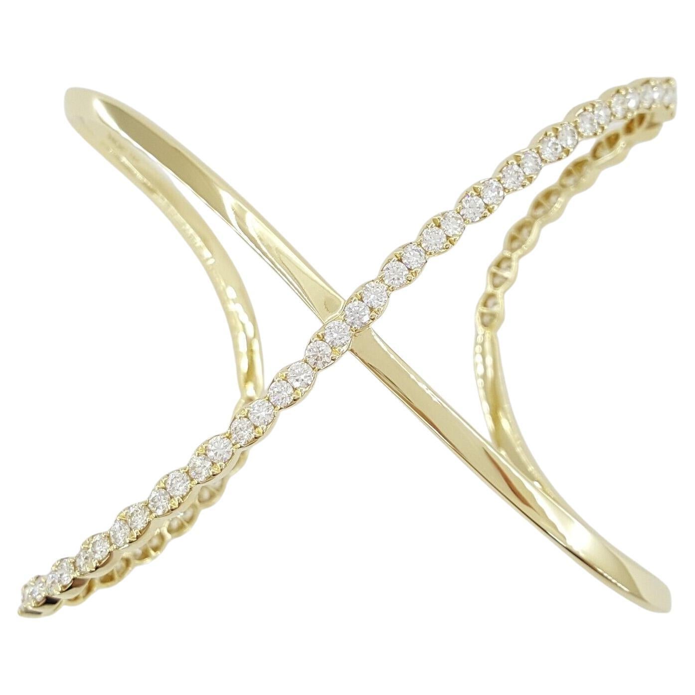 Modern Hearts on Fire Gold Diamond Cuff Bracelet For Sale