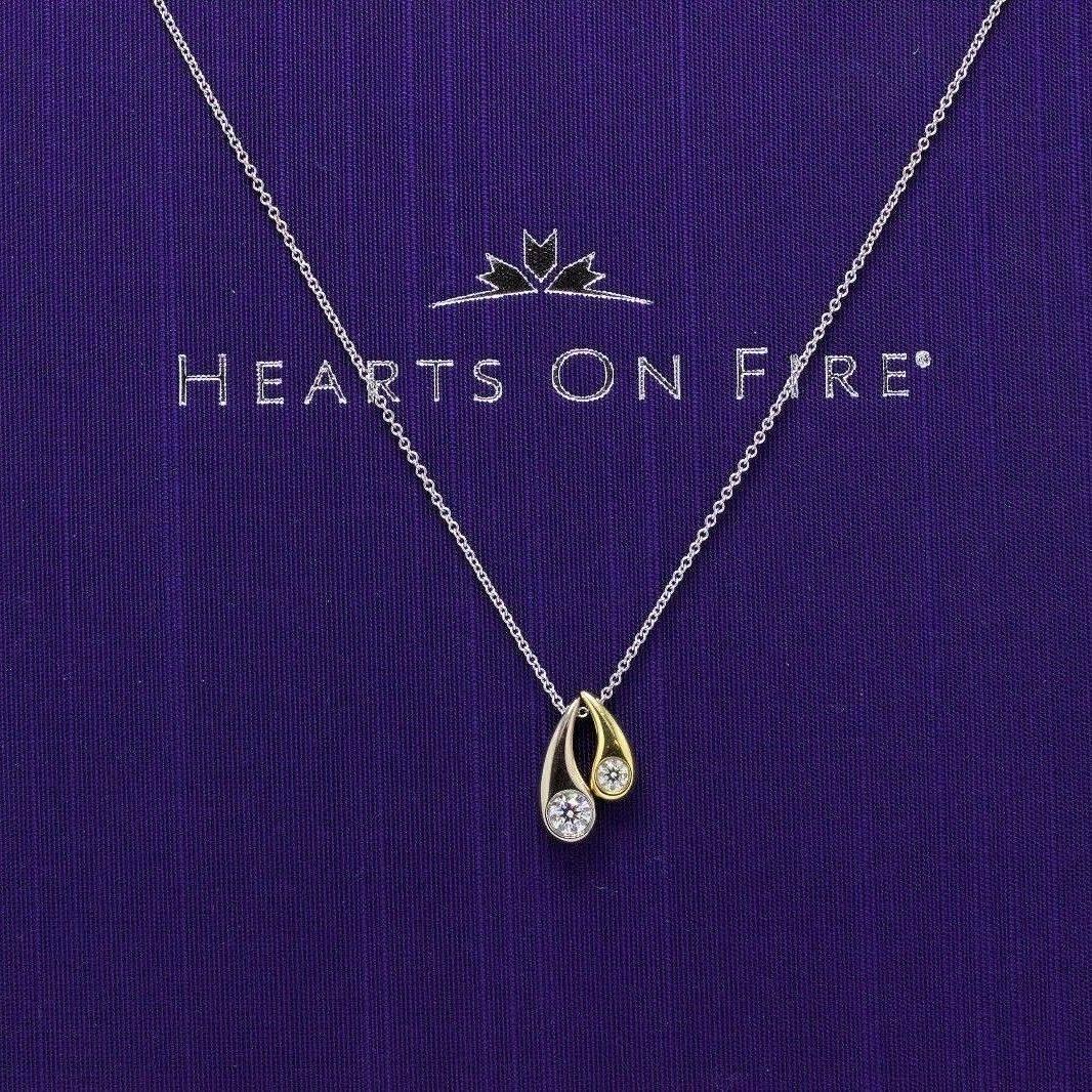 Hearts on Fire          
Style:   Enduring Mother Child Pendant Necklace
Length: 17.5 Inches Chain / 0.50 Inches Pendant
Metal:  White & Yellow Gold
Metal Purity: 18KT
Total Carat Weight:  0.60TCW
Diamond Shape:  Round Brilliant Diamonds
Diamond