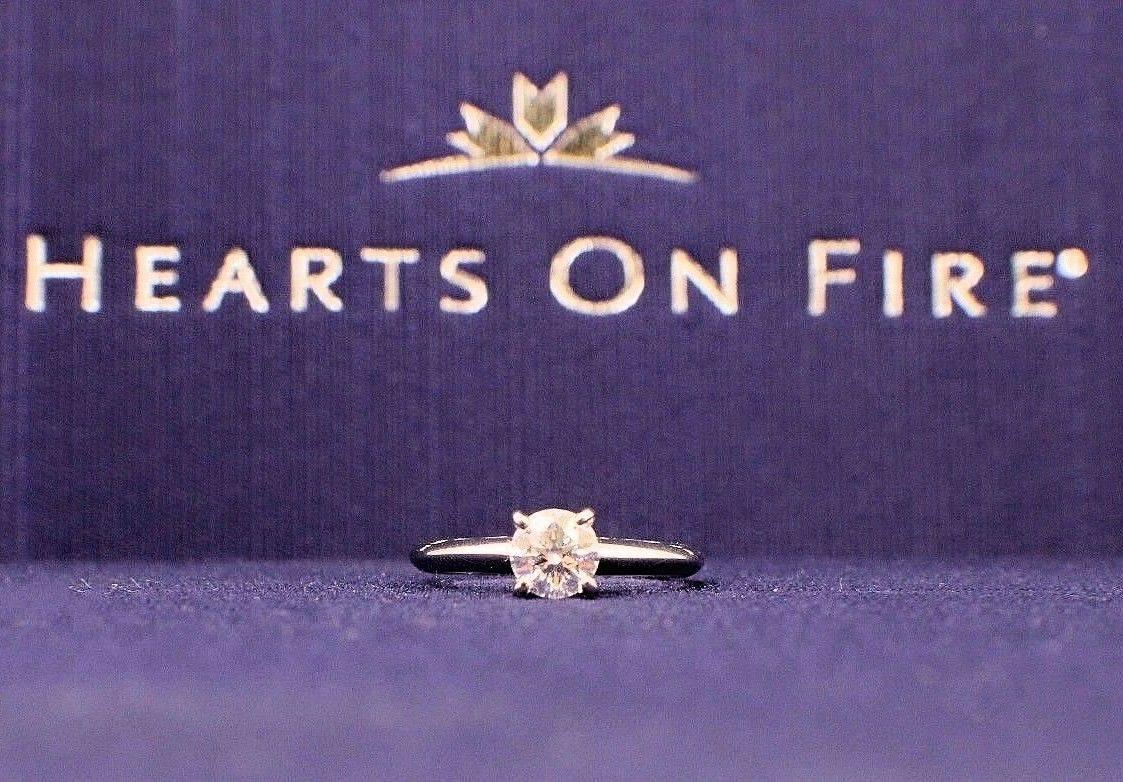 Round Cut Hearts on Fire Round Brilliant 0.657 ct G VS2 Engagement Ring 14k White Gold For Sale