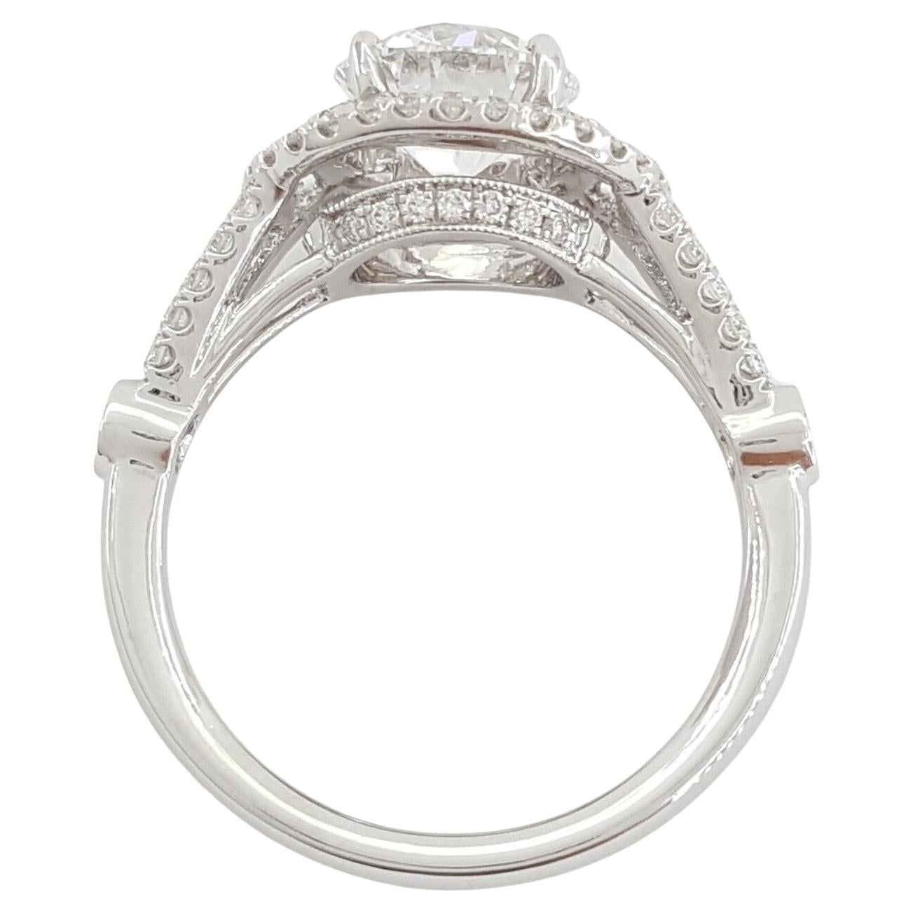 Hearts on Fire 2.16 ct Total Weight Round Brilliant Cut Diamond Double Halo Supreme Platinum Engagement Ring.