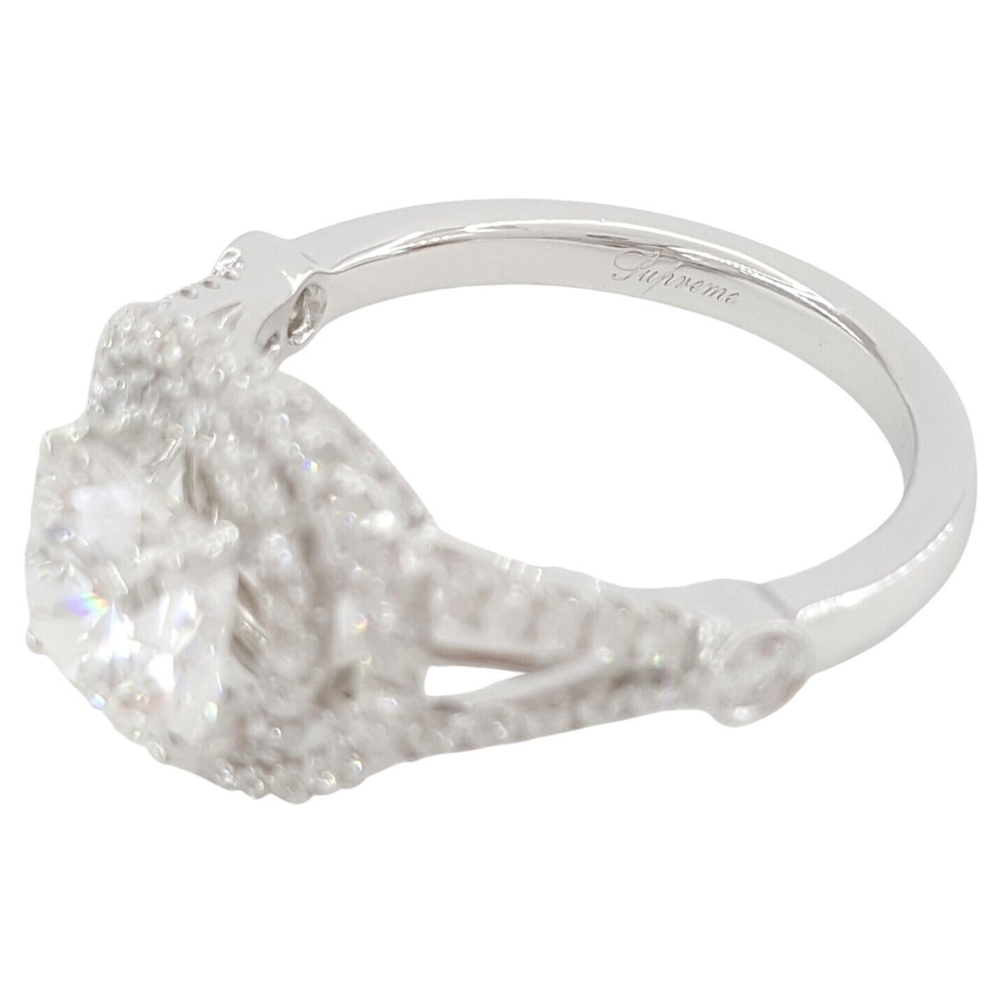 Emerald Cut Hearts on Fire Round Brilliant Cut Diamond Double Halo Ring For Sale