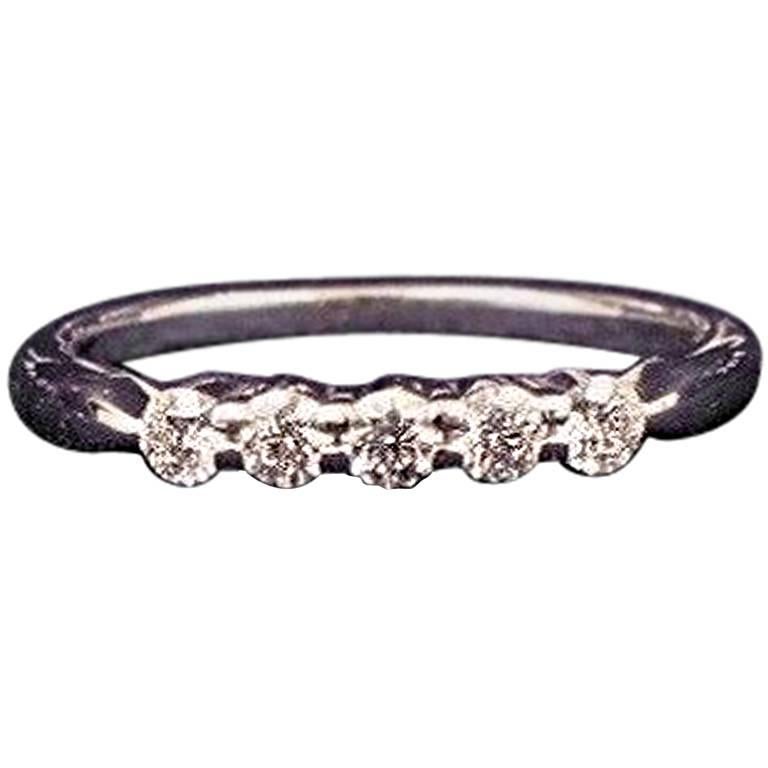 Hearts on Fire Round Diamond Five Stone Wedding Band Ring 18k White Gold 0.25TCW For Sale