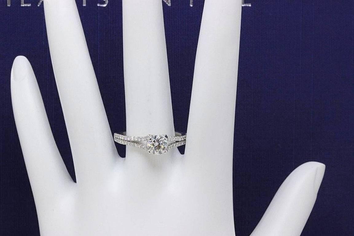 Hearts on Fire Split Shank 1.50 Carat Diamond Ring in 14 Karat White Gold For Sale 1