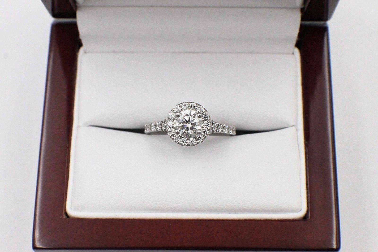 Round Cut Hearts on Fire Transcend Single Halo Diamond Engagement Ring 1.02TCW in Platinum