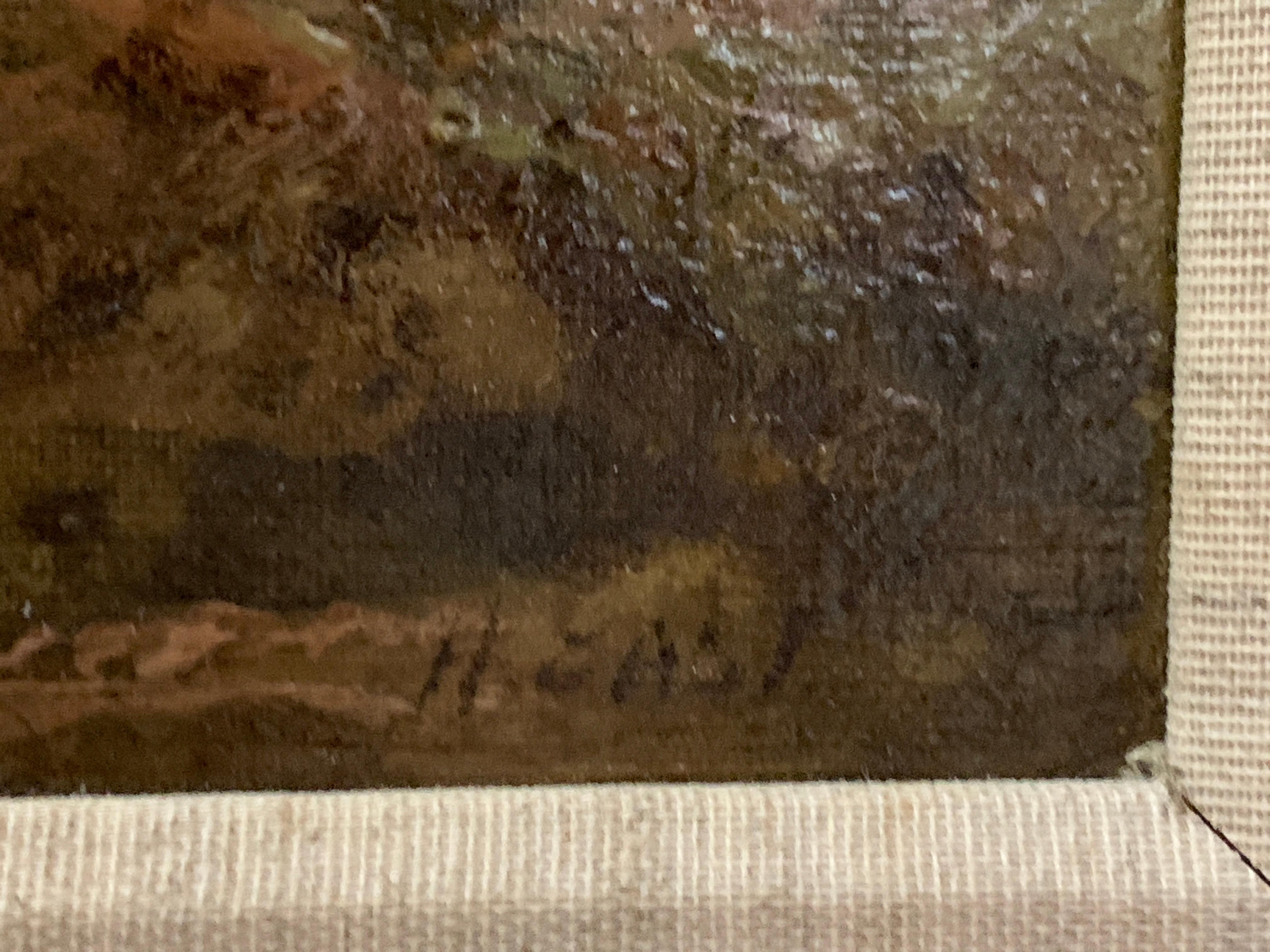 Antike britische Flusslandschaft in Öl mit zwei Figuren, ge Fischert in Nordwales (Schwarz), Figurative Painting, von H.East