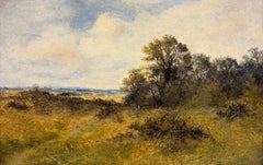 Fine British Countryside Landscape Antique Oil Painting Woodland Meadow View