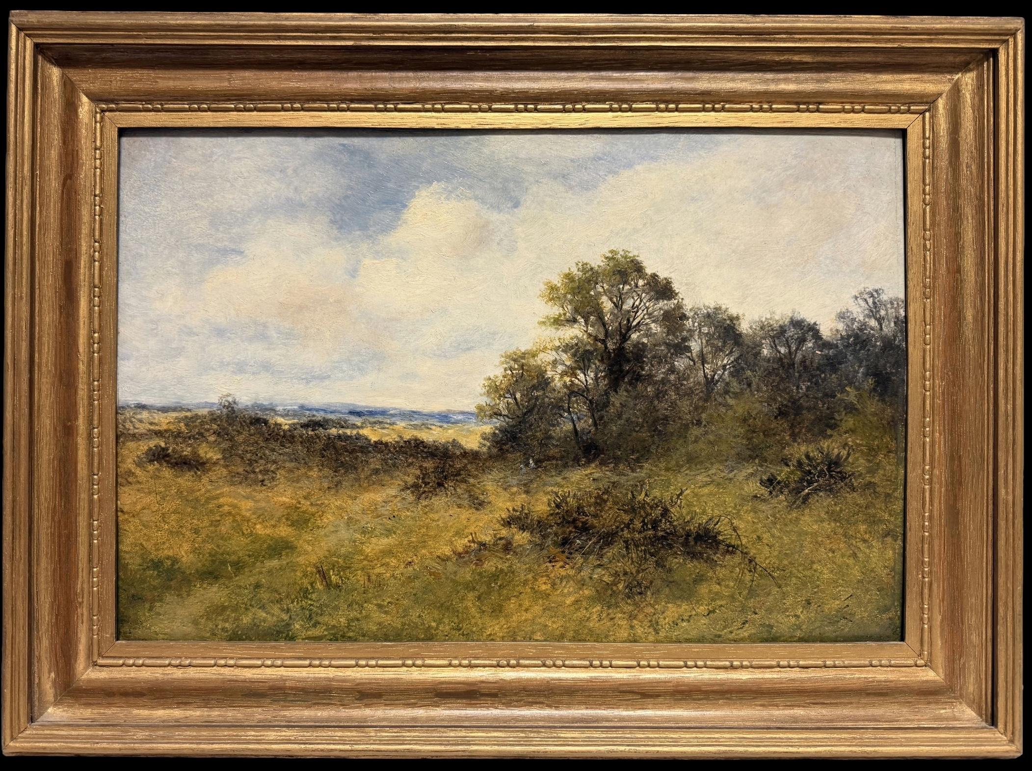Fine British Countryside Landscape Antique Oil Painting Woodland Meadow View
