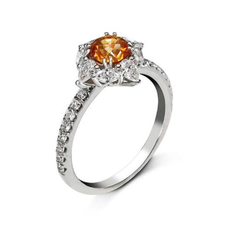 Round Cut Heat 0.85 Carat Fanta Garnet Engagement Ring with Diamonds 0.78 Carat