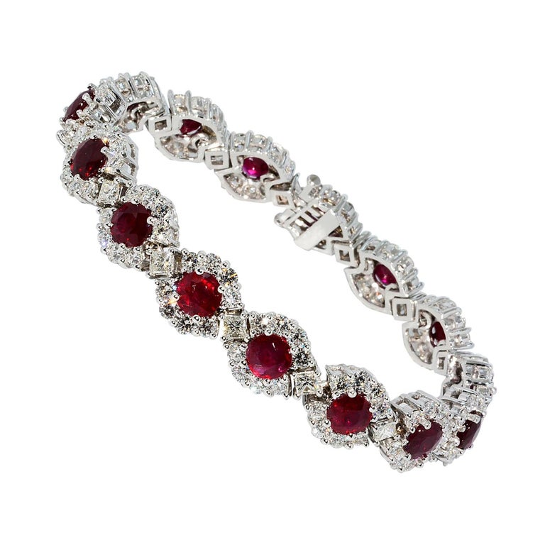 Heat Only African Ruby and Diamond Bracelet 18 Karat White Gold For