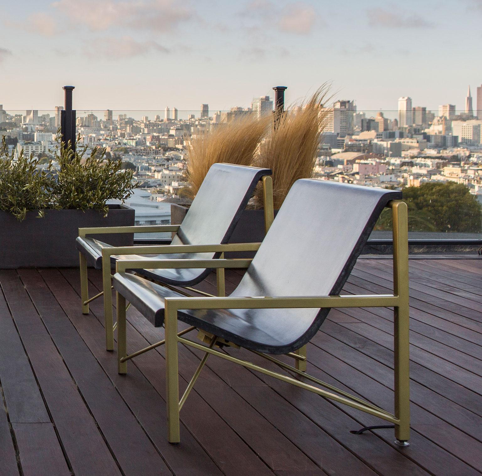 Modern Heated Indoor/Outdoor Cast Stone Evia Chair, Custom Frame, Ocean For Sale