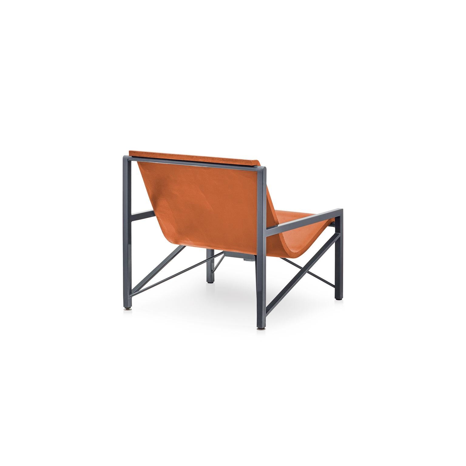 Inspired by a leather sling chair, the Evia Chair is an elegant piece of heated furniture made of cast stone and stainless steel by Galanter & Jones. Smooth like a river rock, the Helios warms your entire body with its efficient and comfortable