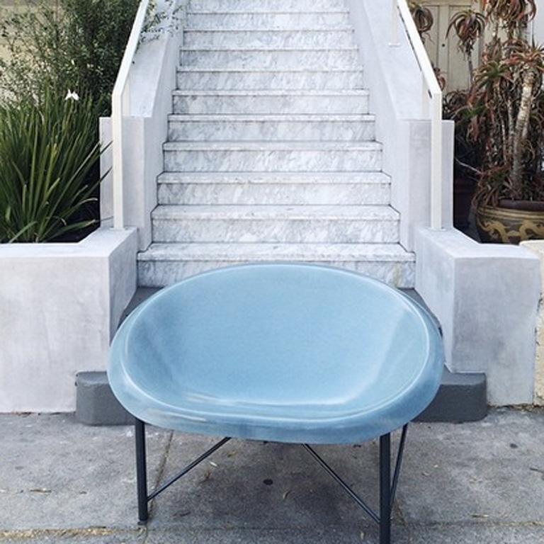 Modern Heated Indoor/Outdoor Cast Stone Helios Love Chair, Custom Frame, Ocean For Sale